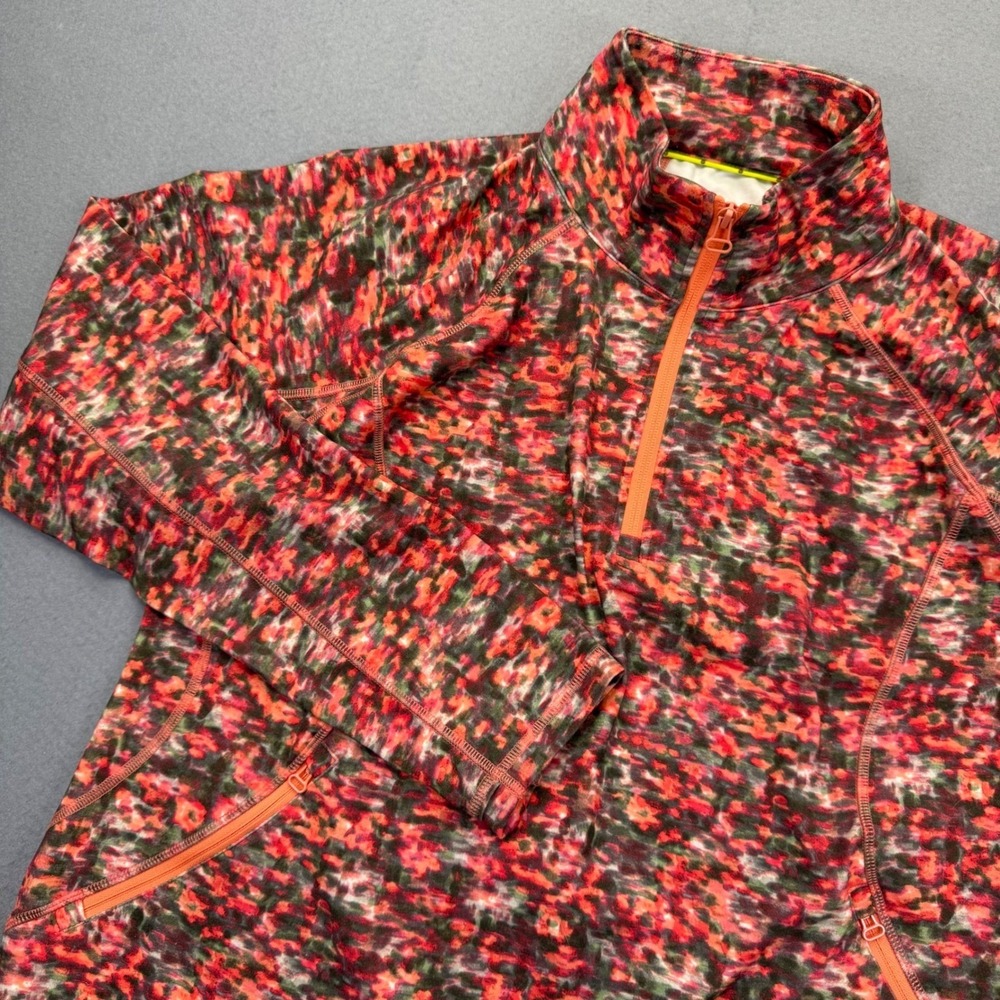 T by Talbots Womens XL Red Abstract Floral Quarter Zip Pullover Active Top